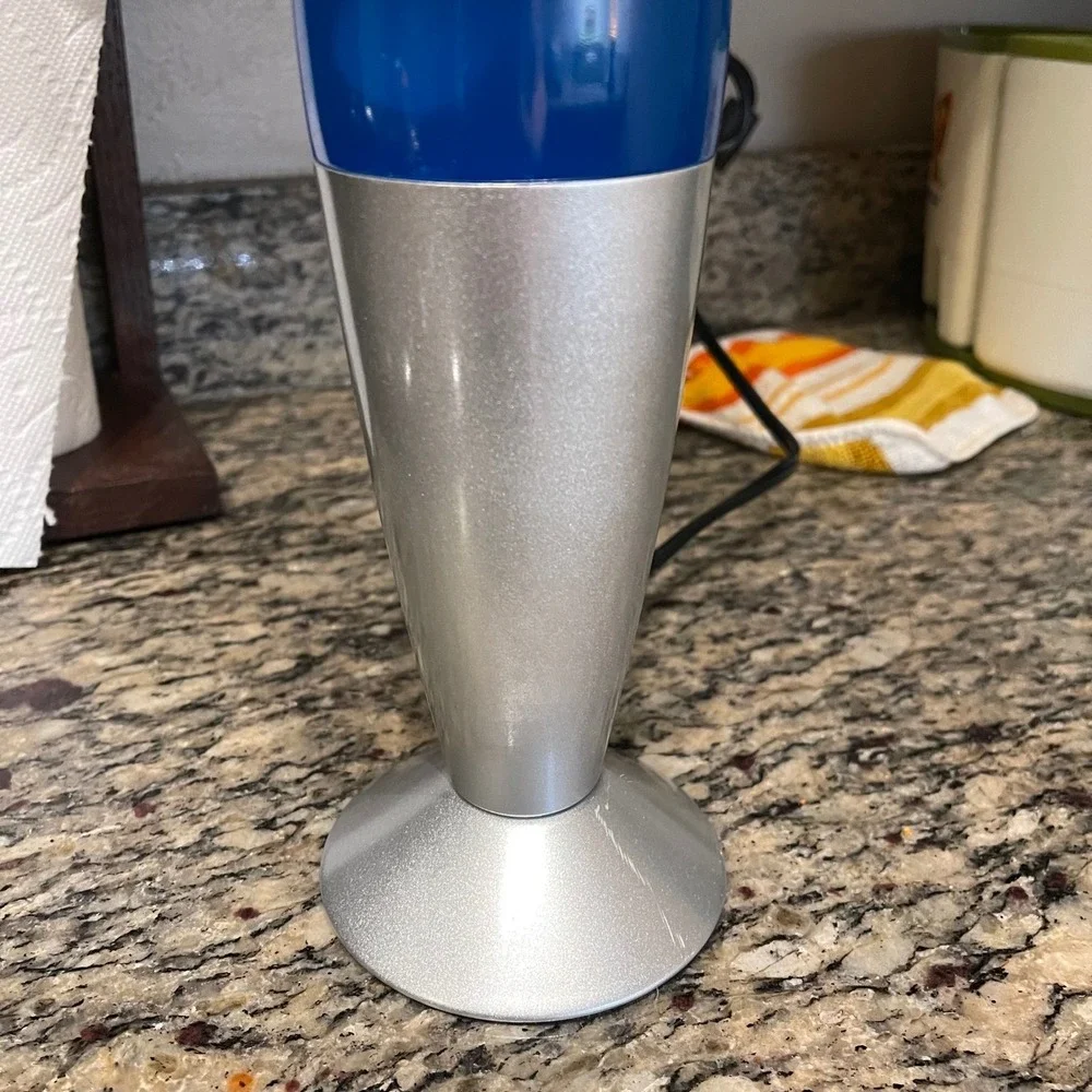 Retro‎ Y2k 17 Inch Lava Lamp Blue Liquid White Wax Silver Base Rocket